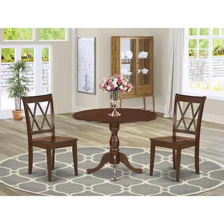 East West Furniture 3 Piece Dublin Wood Dining Table Set - Mahogany DMCL3-MAH-W